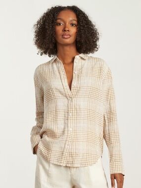 Everlane EUC Women’s Beige Gingham Button-Down Plaid Long Sleeve Shirt Size: 00